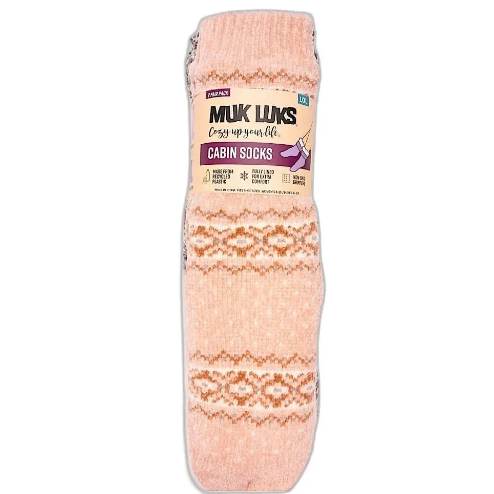 MUK LUKS Women's XL 2 Pack Lined Socks Faux Fur SIZE 8-10 Pink Gray NEW